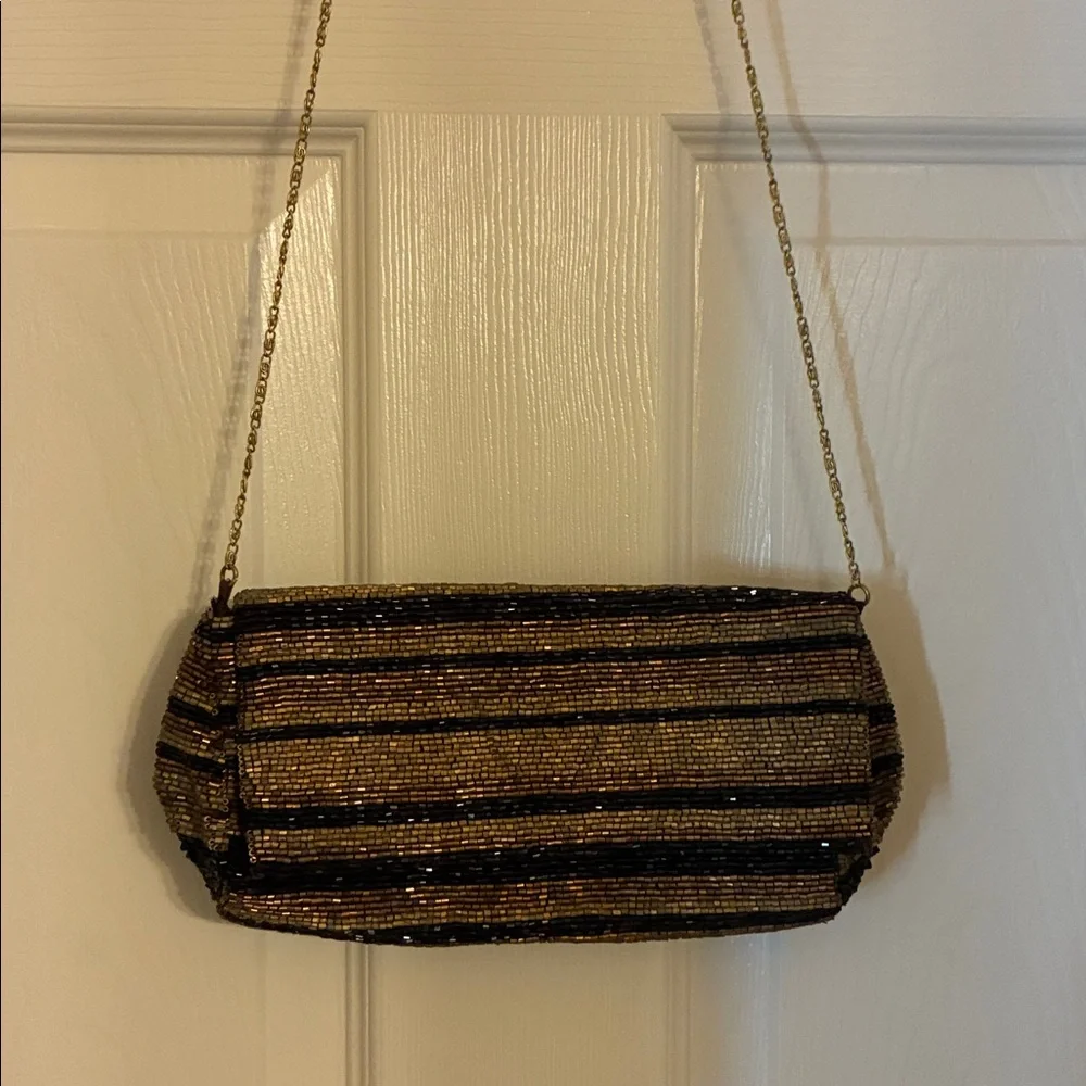 Moyna Black and‎ Gold Beaded Clutch